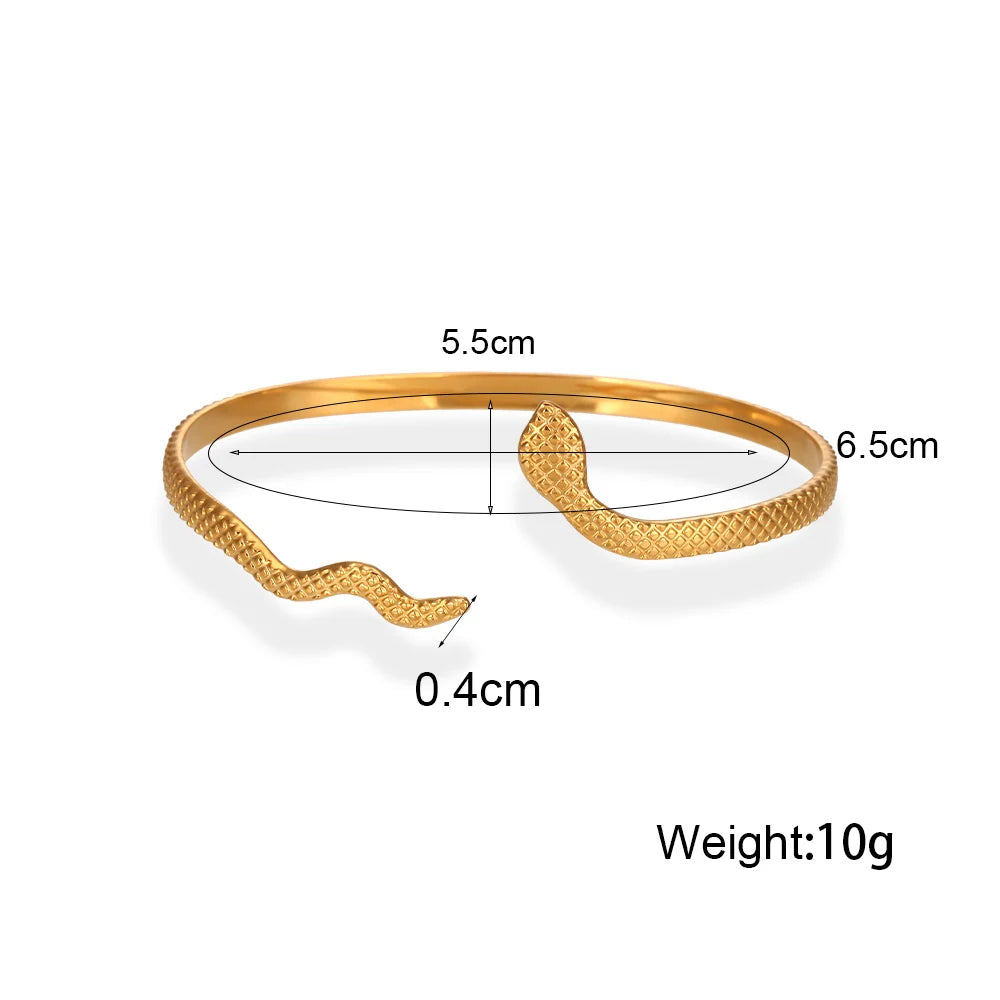 2025 New Stainless Steel Real Gold Plated Plaid Texture Adjustable Snake Gold Bangle For Woman Cuff Bracelets For Women