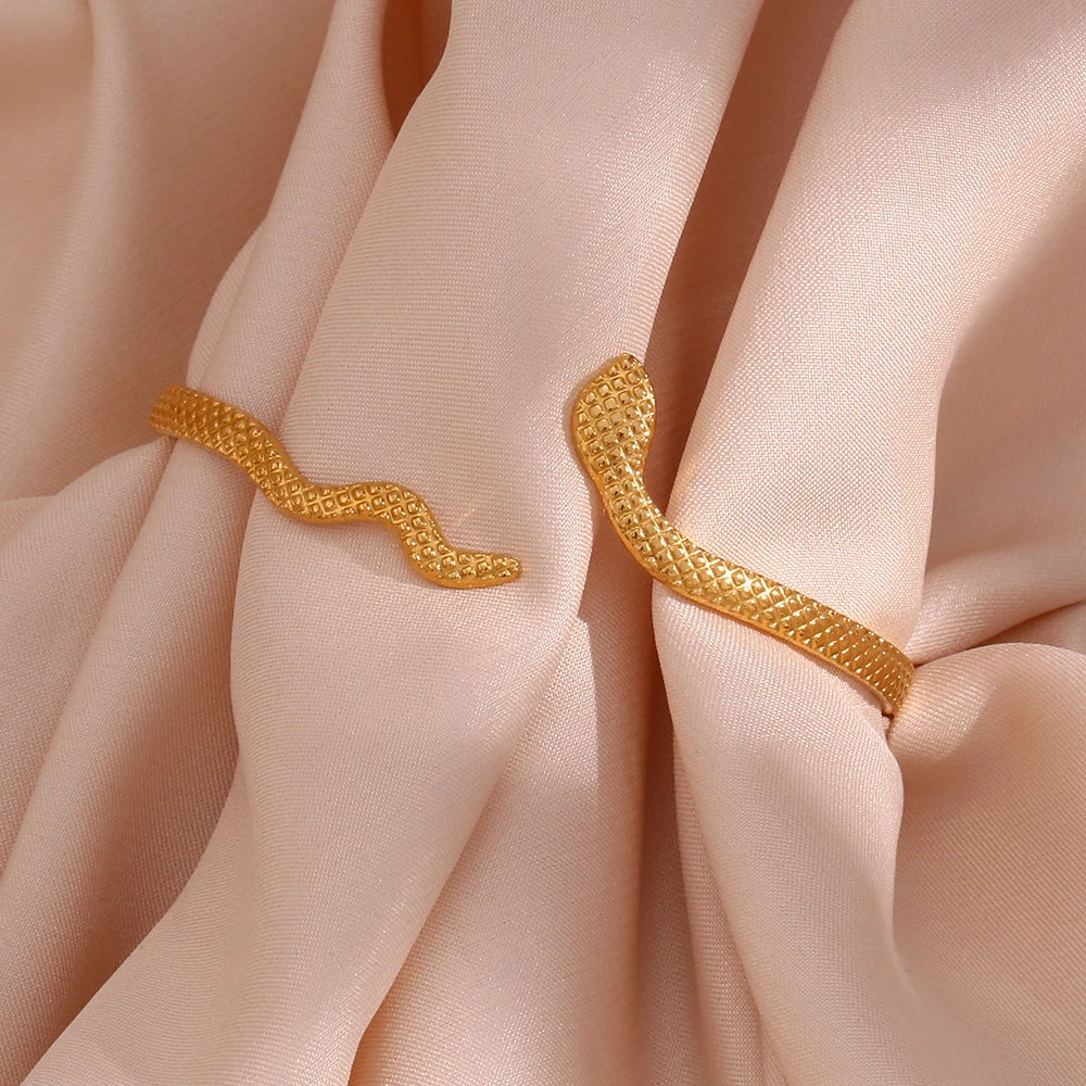 2025 New Stainless Steel Real Gold Plated Plaid Texture Adjustable Snake Gold Bangle For Woman Cuff Bracelets For Women