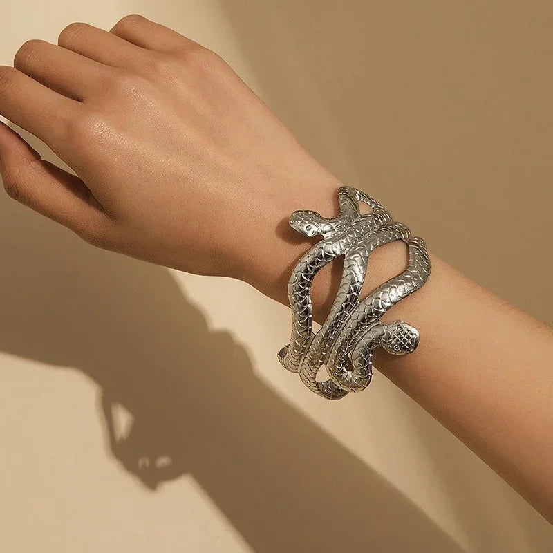 Creative Snake Shape Bracelets Silver Plated Jewelry Personality Snake Arm Cuff Temperament Animal Opening Bangles Jewelry Gifts