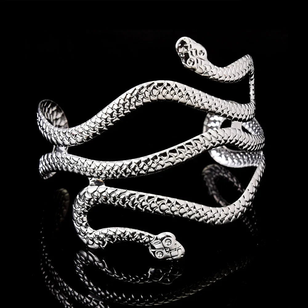 Creative Snake Shape Bracelets Silver Plated Jewelry Personality Snake Arm Cuff Temperament Animal Opening Bangles Jewelry Gifts